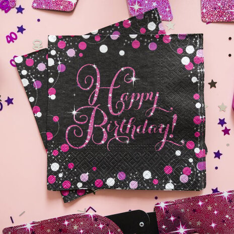 Amscan Napkins Happy Birthday Sparkling Pink 33x33cm | 16 pcs. Amscan Napkins Happy Birthday Sparkling Pink 33x33cm | 16 pcs.