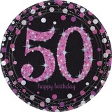 Amscan Borden 50 jaar Happy Birthday Sparkling Roze 23cm | 8 stuks Amscan Borden 50 jaar Happy Birthday Sparkling Roze 23cm | 8 stuks