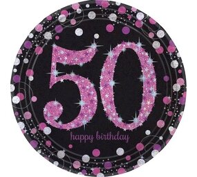 Amscan Plates 50 years Happy Birthday Sparkling Pink 23cm | 8 pieces Amscan Plates 50 years Happy Birthday Sparkling Pink 23cm | 8 pieces