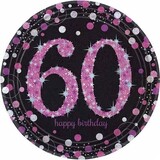 Amscan Assiettes 60 ans Joyeux Anniversaire Rose Pétillant 23cm | 8 pièces Amscan Assiettes 60 ans Joyeux Anniversaire Rose Pétillant 23cm | 8 pièces