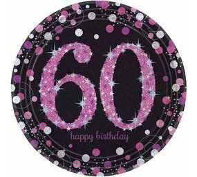 Amscan Assiettes 60 ans Joyeux Anniversaire Rose Pétillant 23cm | 8 pièces Amscan Assiettes 60 ans Joyeux Anniversaire Rose Pétillant 23cm | 8 pièces