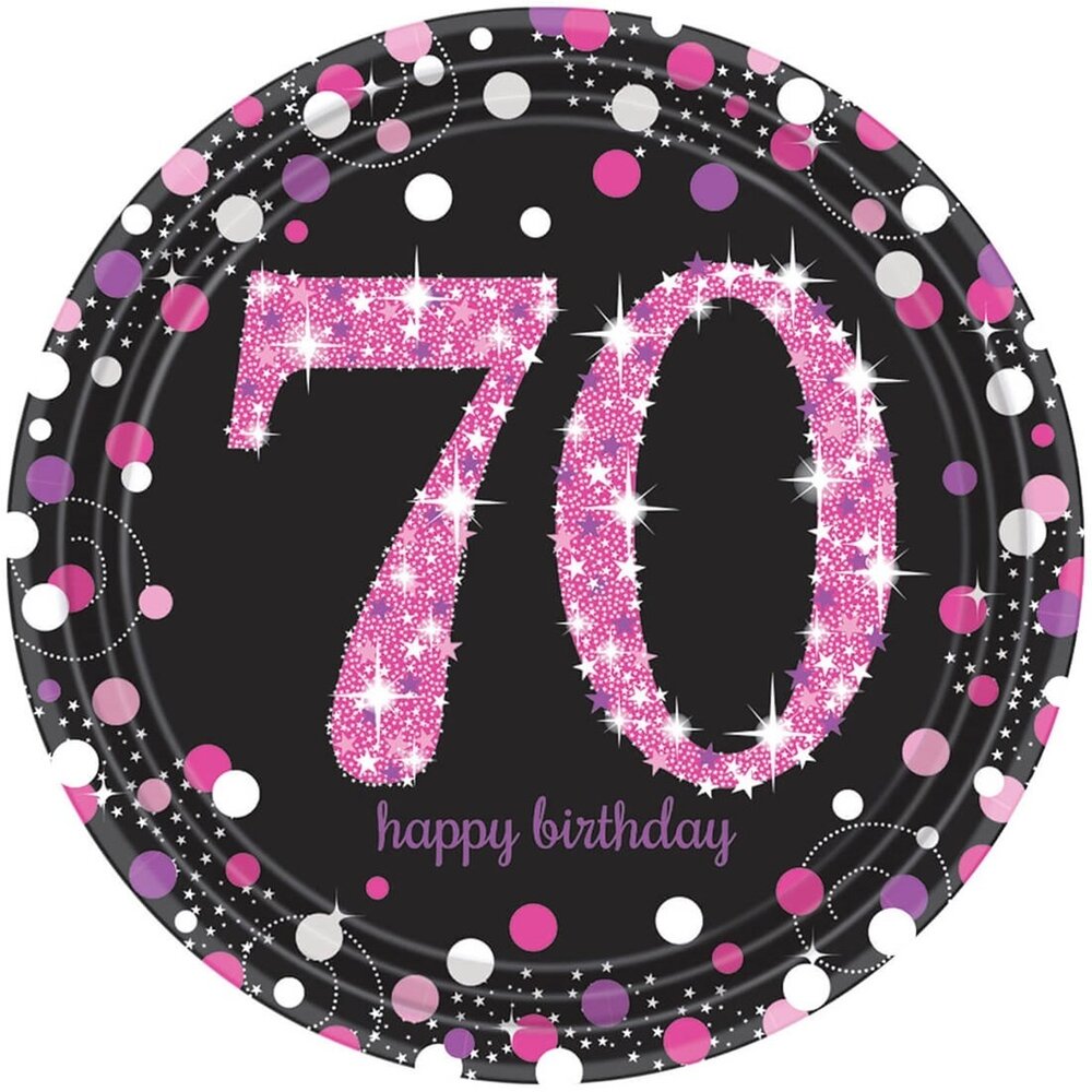 Amscan Teller 70 Jahre Happy Birthday Sparkling Pink 23cm | 8 Stück