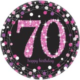 Amscan Borden 70 jaar Happy Birthday Sparkling Roze 23cm | 8 stuks Amscan Borden 70 jaar Happy Birthday Sparkling Roze 23cm | 8 stuks