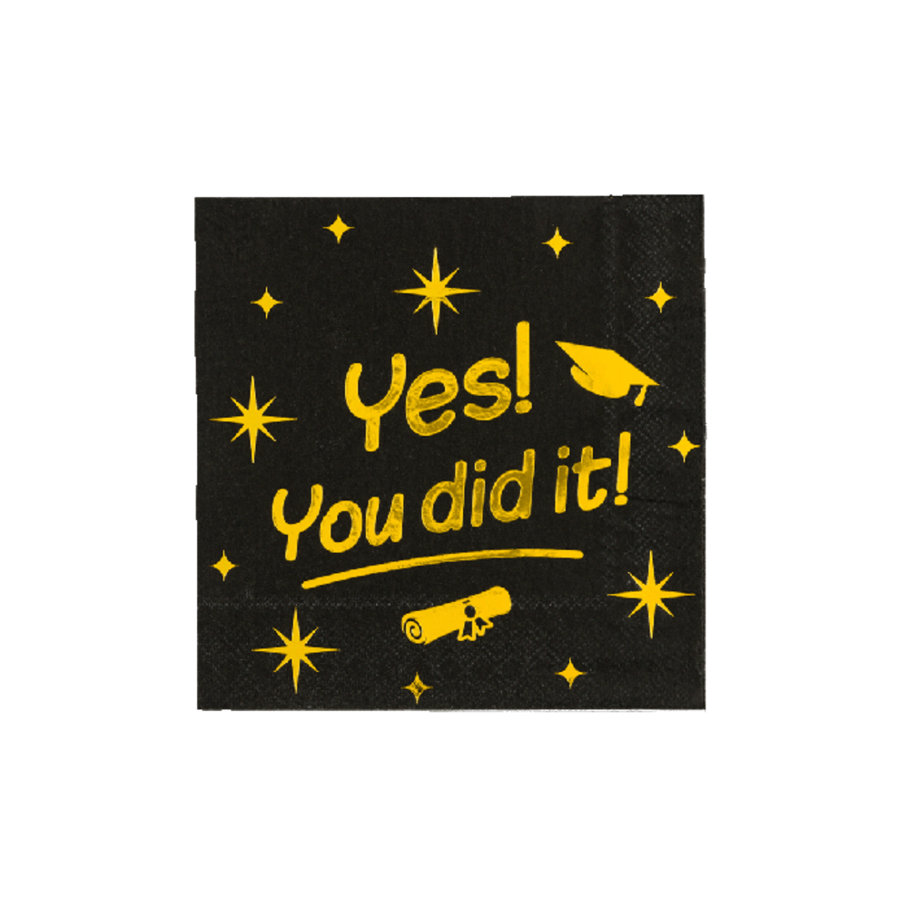 Paper Dreams Serviettes de table You Did It ! Gold-Black Classy 33x33cm | par 16 pcs.