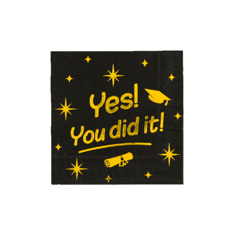 Paper Dreams Serviettes de table You Did It ! Gold-Black Classy 33x33cm | par 16 pcs.