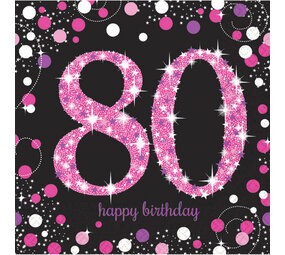 Amscan Servetten 80 jaar Sparkling Roze 33x33cm | 16 stuks Amscan Servetten 80 jaar Sparkling Roze 33x33cm | 16 stuks