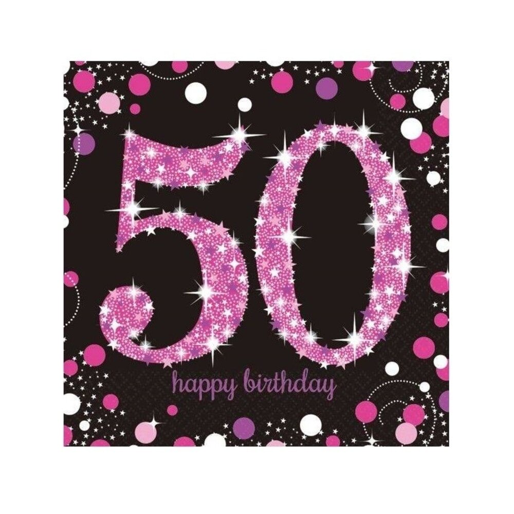 Amscan Napkins 50 years Sparkling Pink 33x33cm | 16 pieces Amscan Napkins 50 years Sparkling Pink 33x33cm | 16 pieces