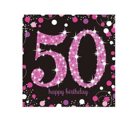 Amscan Servetten 50 jaar Sparkling Roze 33x33cm | 16 stuks Amscan Servetten 50 jaar Sparkling Roze 33x33cm | 16 stuks