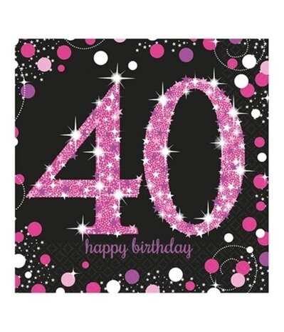 Amscan Servietten 40 Jahre Sparkling Pink 33x33cm | 16 Stück