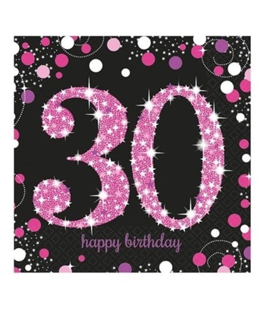 Amscan Servetten 30 jaar Sparkling Roze 33x33cm | 16 stuks