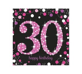 Amscan Servetten 30 jaar Sparkling Roze 33x33cm | 16 stuks