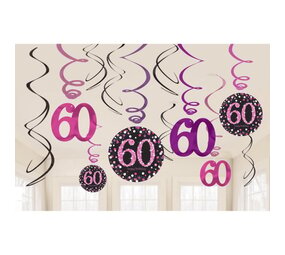 Amscan Decoration Swirls 60 years Sparkling Pink | 12 pieces Amscan Decoration Swirls 60 years Sparkling Pink | 12 pieces