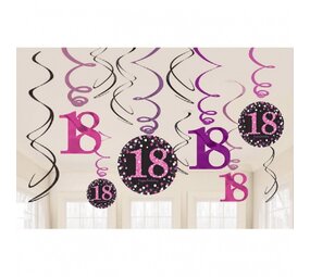 Amscan Décoration Swirls 18 ans Sparling Rose | 12 pièces Amscan Décoration Swirls 18 ans Sparling Rose | 12 pièces