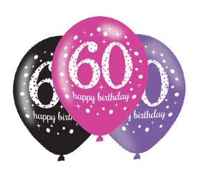 Amscan Ballonnen 60 jaar Birthday Sparkling Pink 27,5cm | 6 stuks Amscan Ballonnen 60 jaar Birthday Sparkling Pink 27,5cm | 6 stuks