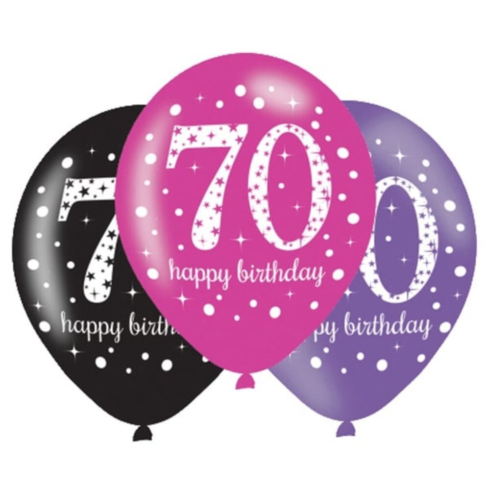 Amscan Balloons 70 years Birthday Sparkling Pink 27.5cm | 6 pieces