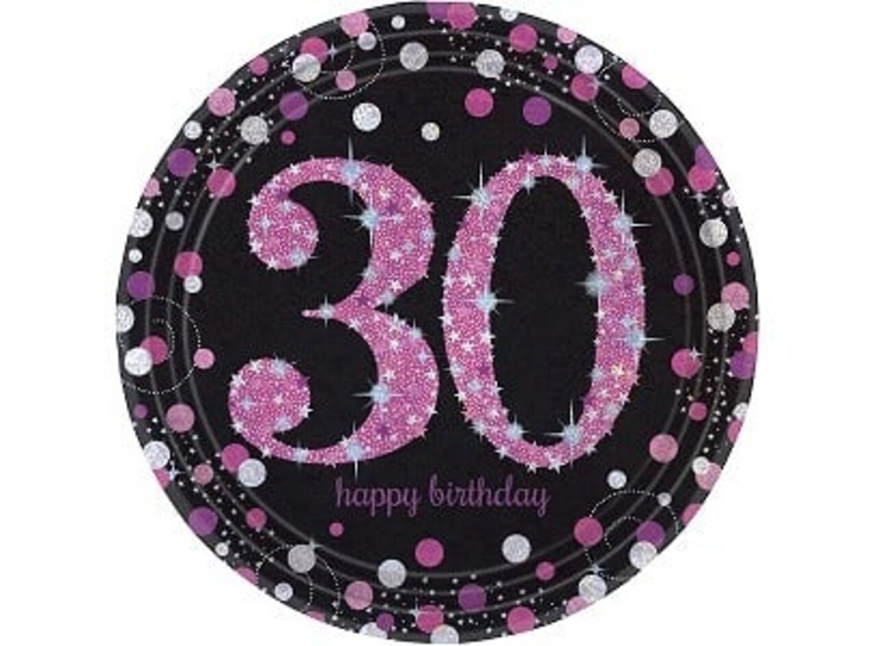 Amscan Teller 30 Jahre Happy Birthday Sparkling Pink 23cm | 8 Stück Amscan Teller 30 Jahre Happy Birthday Sparkling Pink 23cm | 8 Stück