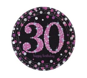 Amscan Assiettes 30 ans Joyeux Anniversaire Rose Pétillant 23cm | 8 pièces Amscan Assiettes 30 ans Joyeux Anniversaire Rose Pétillant 23cm | 8 pièces