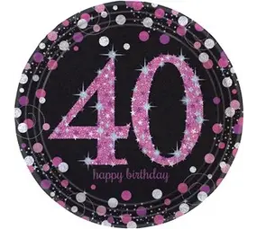 Amscan Plates 40 years Happy Birthday Sparkling Pink 23cm | 8 pieces Amscan Plates 40 years Happy Birthday Sparkling Pink 23cm | 8 pieces
