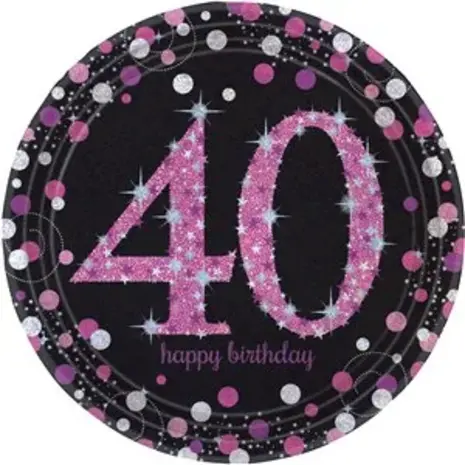 Amscan Teller 40 Jahre Happy Birthday Sparkling Pink 23cm | 8 Stück