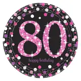 Amscan Plates 80 years Happy Birthday Sparkling Pink 23cm | 8 pieces Amscan Plates 80 years Happy Birthday Sparkling Pink 23cm | 8 pieces