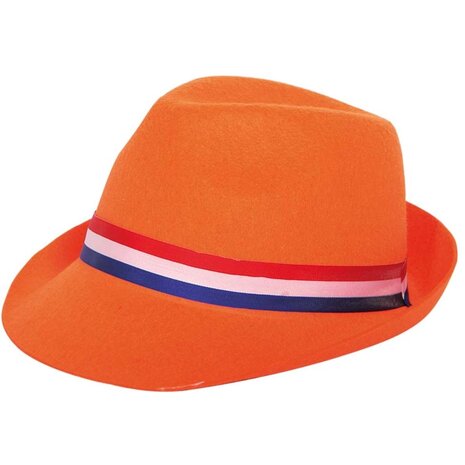 Folat Chapeau Trilby Orange avec bande Rouge-Blanc-Bleu | par unité