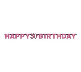 Amscan Letterslinger Happy 50 Birthday Sparkling Pink 213x16cm | per stuk Amscan Letterslinger Happy 50 Birthday Sparkling Pink 213x16cm | per stuk