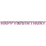 Amscan Letterslinger Happy 80 Birthday Sparkling Pink 213x16cm | per stuk Amscan Letterslinger Happy 80 Birthday Sparkling Pink 213x16cm | per stuk
