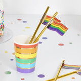Ginger Ray Gold Straws with Rainbow Flag 19cm | 5 pieces