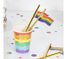 Ginger Ray Goldene strohhalme mit Regenbogenfahne 19cm | 5 Stücke