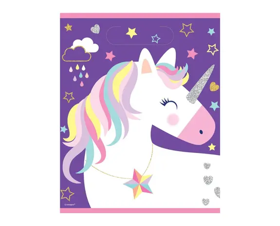 Unique Party Sacs à main Licorne Hourra 16x23cm | 8 pièces Unique Party Sacs à main Licorne Hourra 16x23cm | 8 pièces