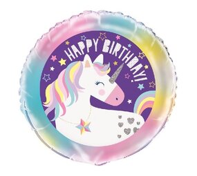 Unique Party Helium Ballon Unicorn Hooray Happy Birthday 45cm |  gevuld met helium