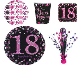 Tuf-Tuf 18 jaar Sparkling Roze Tafeldecoratie Pakket | 34-delig Tuf-Tuf 18 jaar Sparkling Roze Tafeldecoratie Pakket | 34-delig