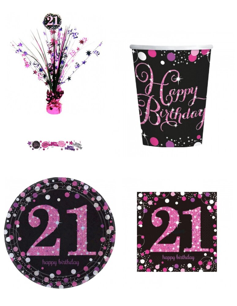 Tuf-Tuf Paquet de décoration de table rose scintillant 21 ans | 34 pièces