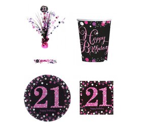 Tuf-Tuf 21 jaar Sparkling Roze Tafeldecoratie Pakket | 34-delig Tuf-Tuf 21 jaar Sparkling Roze Tafeldecoratie Pakket | 34-delig