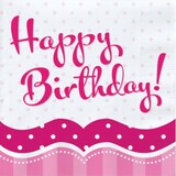 Serviette joyeux anniversaire rose 33x33cm 18 pièces