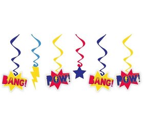 Amscan Décoration à suspendre avec slogan de super-héros tourbillonnant 60 cm | 6 pièces Amscan Décoration à suspendre avec slogan de super-héros tourbillonnant 60 cm | 6 pièces
