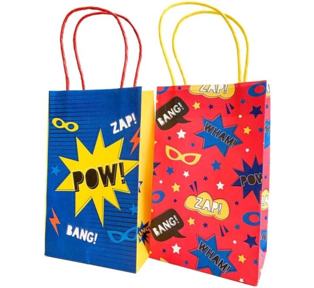Amscan Sacs de fête avec slogan de super-héros 12,7x21,5 cm | 8 pièces Amscan Sacs de fête avec slogan de super-héros 12,7x21,5 cm | 8 pièces
