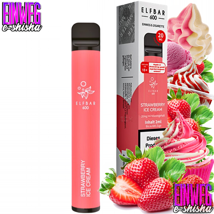 Elf Bar Elf Bar 600 - Strawberry Ice Cream - Einweg E-Shisha - 600 Züge - 20 mg Nikotin