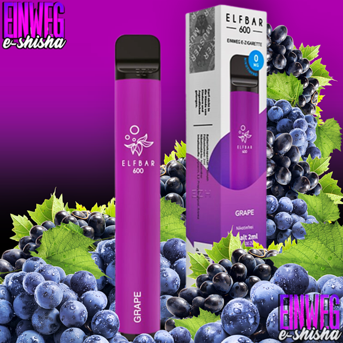 Elf Bar Elf Bar - 600 - Grape - Einweg E-Shisha - 600 Züge - Nikotinfrei