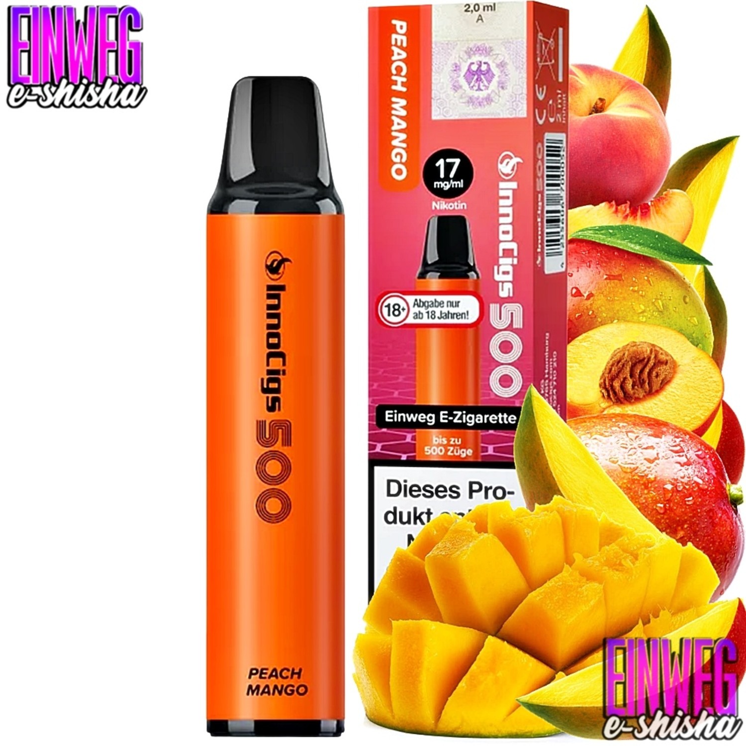 InnoCigs 500 - Peach Mango - 500 Züge / Nikotin 17 mg 