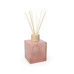 Parfumflesje vierkant transparant rosé/hout