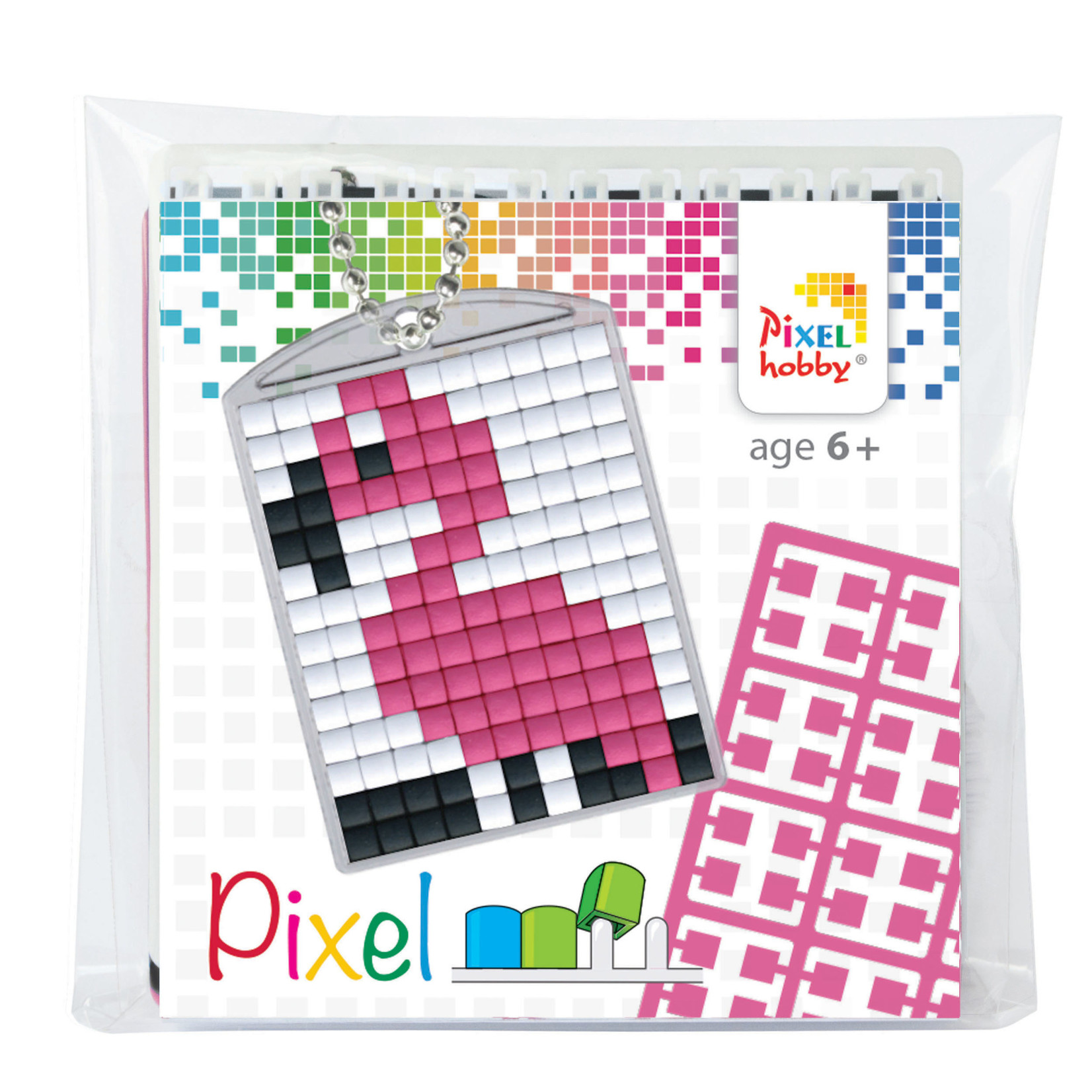 pixel sleutelhanger flamingo