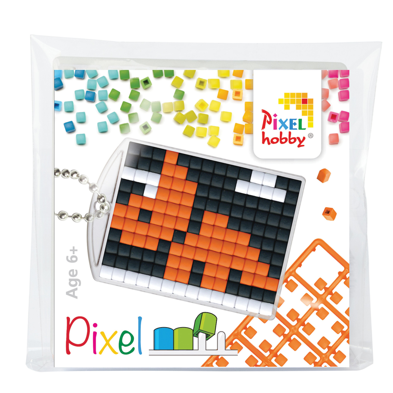 Pixel sleutelhanger oranje dinosaurus