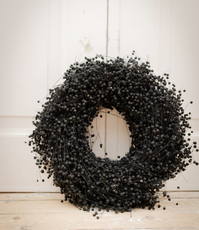 Schwarzer Flachs-Kranz | Kranz aus getrocknetem Flachs | Durchmesser 30 Zentimeter