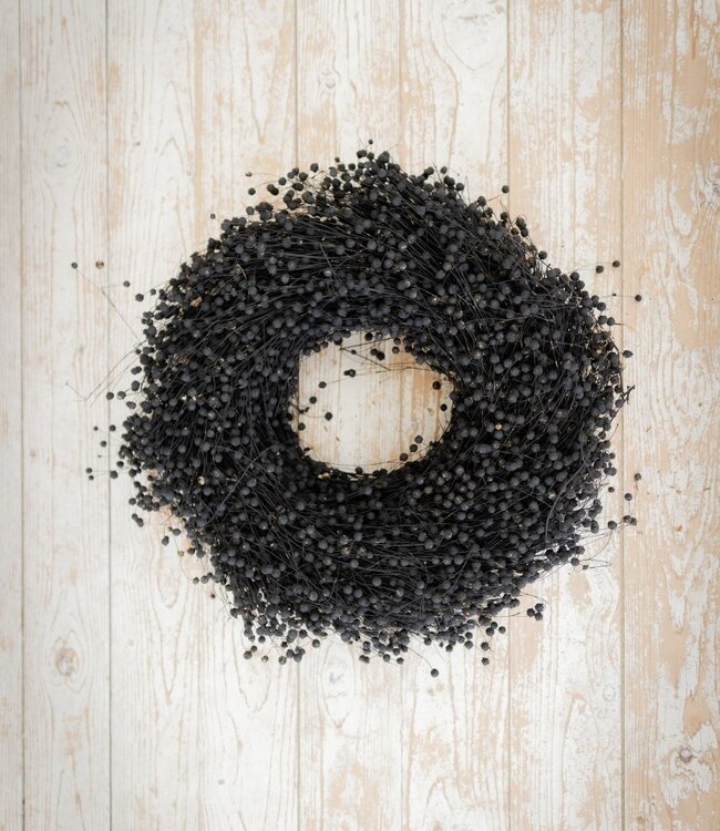 Black flax wreath | Wreath of dried flax | Diameter 40 centimetres