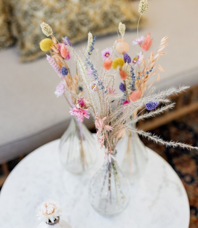 Set Loua Pastel | Pastel coloured dried flowers with 3 free vases