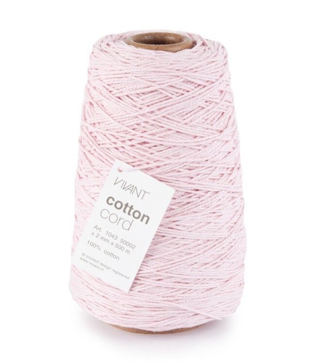 Lichtroze draad Cotton Cord 2mm | Lengte 500 meter | Per stuk te bestellen