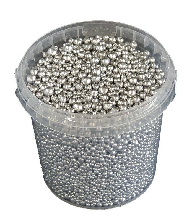 Terracotta pearls | bucket 1 litre | Colour: silver (x6)