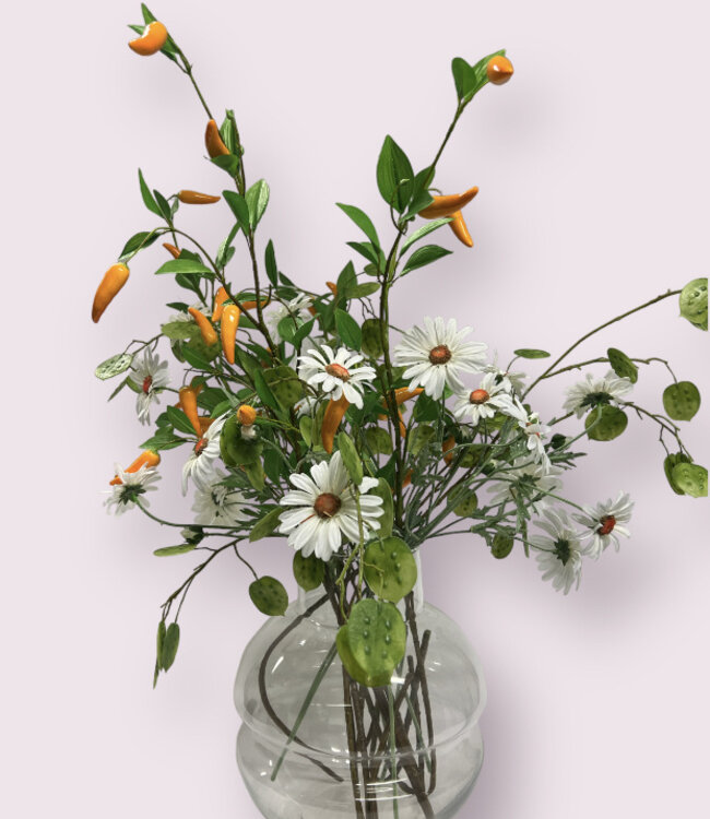 Boeket zijden bloemen "Spices up Daisies" | Witte en gele zijden bloemen