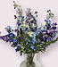 Boeket zijden bloemen "Dazzling Delphiniums" met blauwe zijden Riddersporen